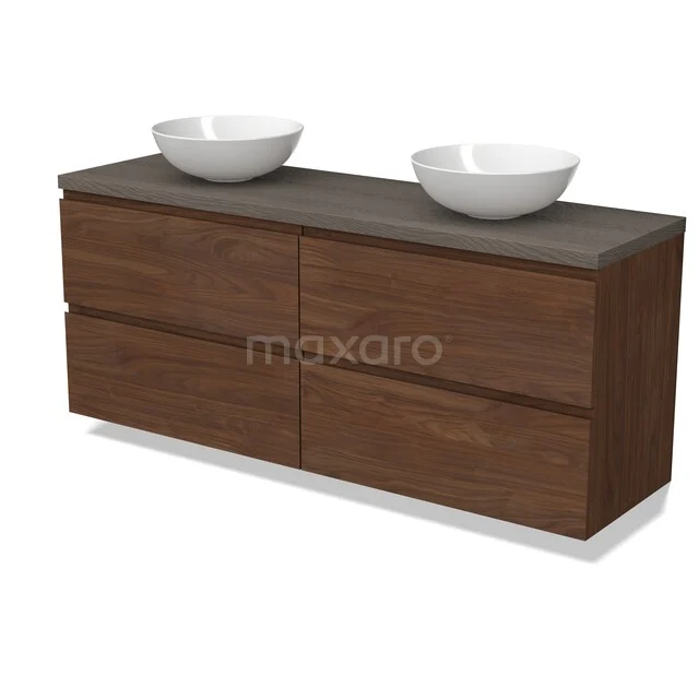 Badmöbelset Holzoptik mit doppelten Aufsatzwaschbecken, modernes Design, perfekt für die moderne Badezimmergestaltung.