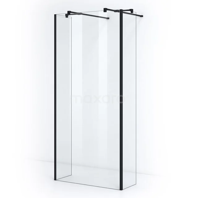 Duschwand aus Klarglas mit Matt Schwarz Profilen, minimalistisches Design, ideal für moderne Bäder.