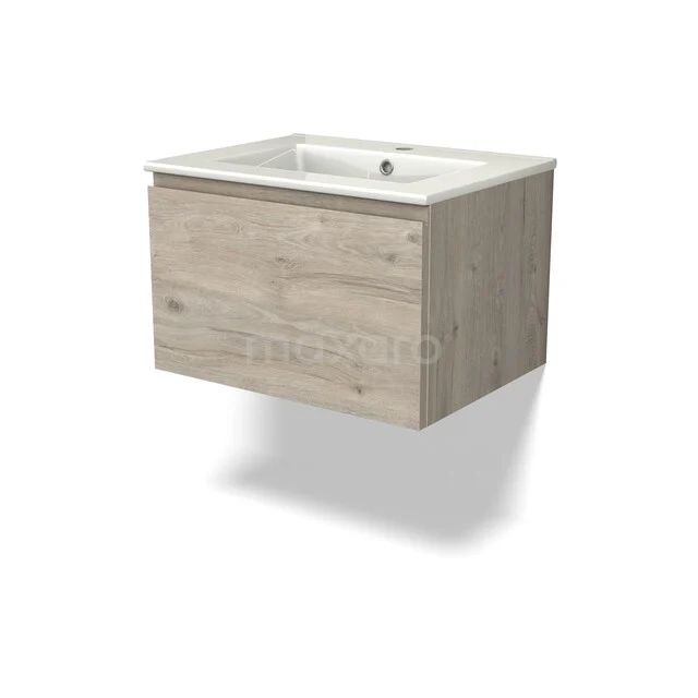 Wooden washbasin cabinet with white sink, floating design, light oak colour, ideal for modern bathrooms.