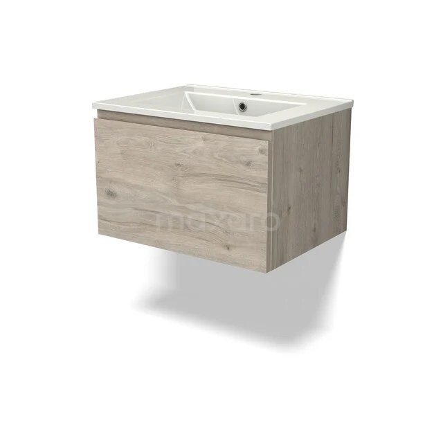 Wooden bathroom furniture with sink, floating design, light oak colour, modern and compact for a stylish bathroom.