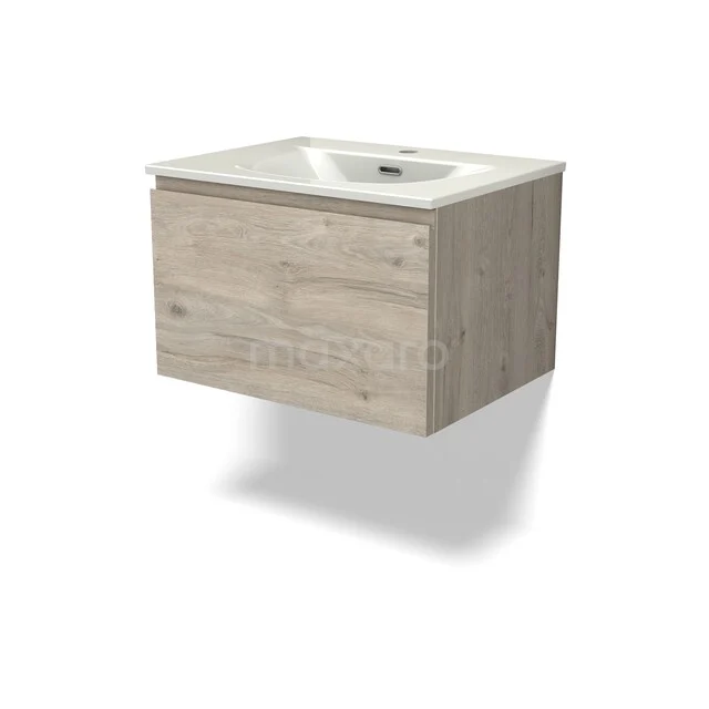 Modulo Badmöbel mit Unterschrank mit Waschbecken BMW11-04971 Holz schwebendes Badezimmermöbel mit Waschbecken, Eiche Look, modernes Design, ideal für stilvolle und kompakte Bäder.