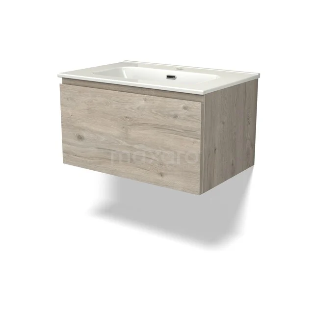 Holz-Waschtisch mit Waschbecken, schwebendes Design in Eichenoptik, ideal für eine moderne und geräumige Badezimmergestaltung.