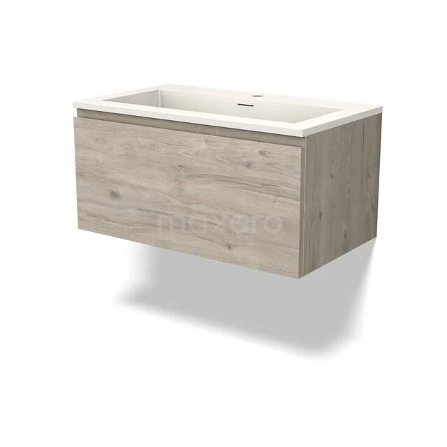 Holz Badmöbel mit Waschbecken, hell Eichelook, modernes schwebendes Design, ideal für eine stilvolle Badezimmer Einrichtung.