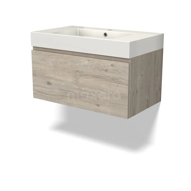 Holz Badmöbel mit Waschbecken, Eiche Look, Wandmontage, modernes Design, perfekt für eine stilvolle Badezimmer Einrichtung.