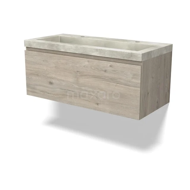 Modulo Badmöbel mit Unterschrank mit Waschbecken BMW11-05007 Holz-Badmöbel mit naturgetönter Betonlook Waschbecken, schlank schwebendes Design für eine moderne Badezimmergestaltung.