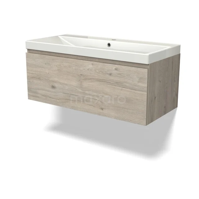 Holz-Waschtisch mit weißem keramischen Waschbecken, hängendes Design für moderne Bäder, Serie mit natürlichem Aussehen.