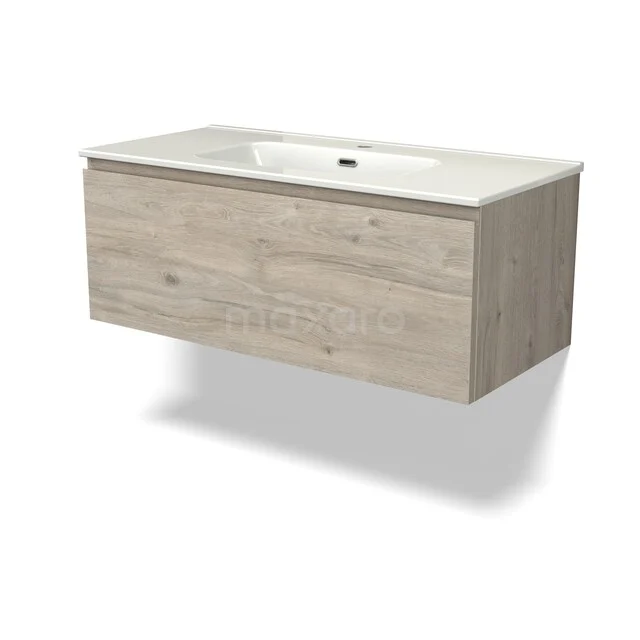 Wooden bathroom furniture with sink, hanging design, light oak colour, modern and spacious for practical bathroom storage.