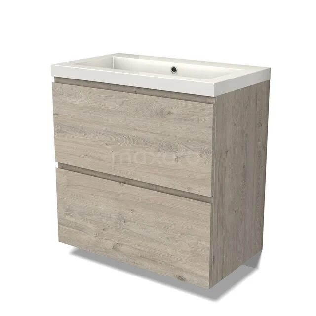 Modulo Vanity units with basin | 80 cm Light grey oak Handle-less front Mineral marble 2 stacked drawers under each other BMW13-01628 Houten badkamermeubel met wasbak, licht eiken look, twee lades en modern design voor een stijlvolle badkamerinrichting.