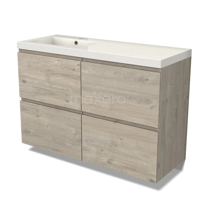 Modulo Badmöbel mit Unterschrank mit Waschbecken BMW14-00801 Holz Badezimmermöbel mit 4 Schubladen, Natur Eiche Finish und integrierter weißer Waschbecken, perfekt für moderne Bäder.
