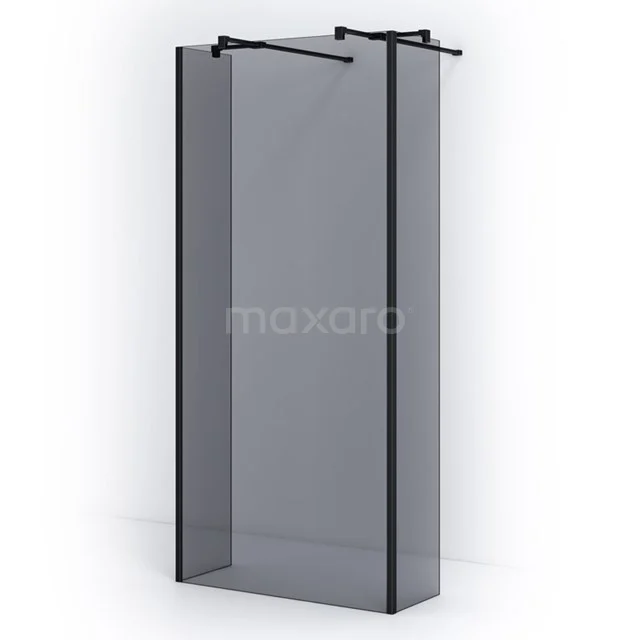 Pearl Walk-in shower | 100 cm Matte black Smoke glass Free-standing wall with side walls IPG10401MN Black walk-in shower with frosted glass and minimalist design, perfect for a modern bathroom.