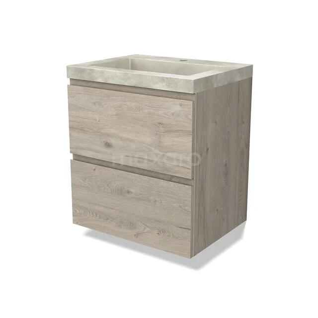 Wooden bathroom furniture with two drawers, concrete-look sink and modern design, perfect for a cosy bathroom.