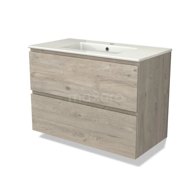Bathroom furniture with sink, wood look with two drawers, modern design, ideal for stylish bathroom storage.