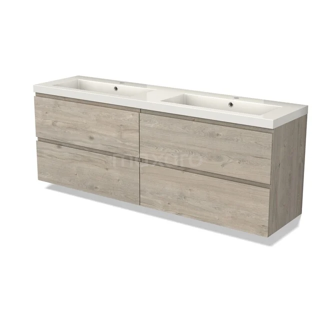 Modulo Bathroom furniture with sink | 180 cm Light grey oak Handle-less front Mineral marble 4 drawers BMW18-01376 Bathroom furniture with double sink, light wood design, handleless drawers, modern for unique and stylish bathroom decor.