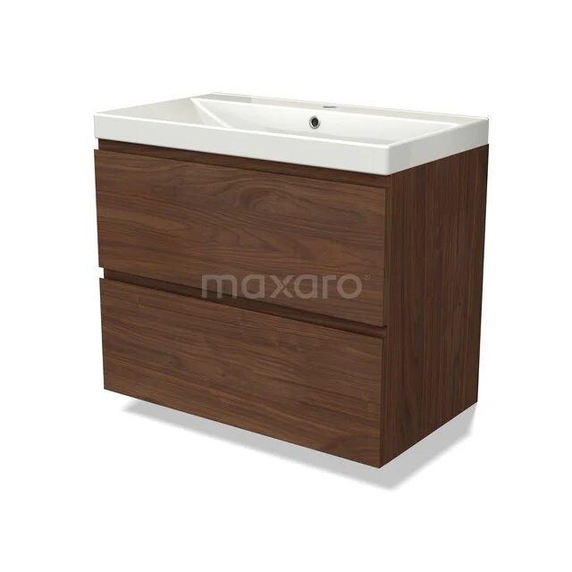 Badmöbel mit Waschbecken Modulo BMW17-05634 Holz-Waschtisch mit zwei Schubladen, dunkelbraun, Serie mit keramischem Waschbecken, ideal für moderne Badezimmergestaltung.