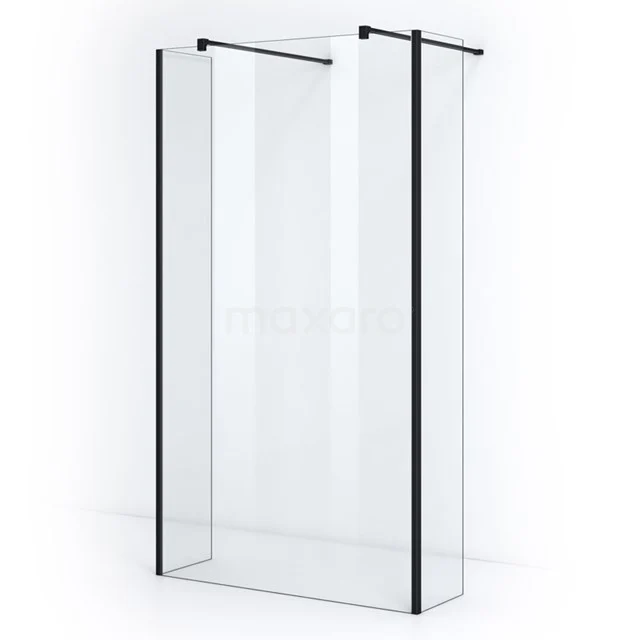 Pearl begehbare Dusche | 130 cm Matt Schwarz Freistehende Wand mit Seitenwänden IPG13300M Duschwand aus Klarglas mit mattschwarzen Profilen, modernes Design, ideal für ein stilvolles Badezimmer.
