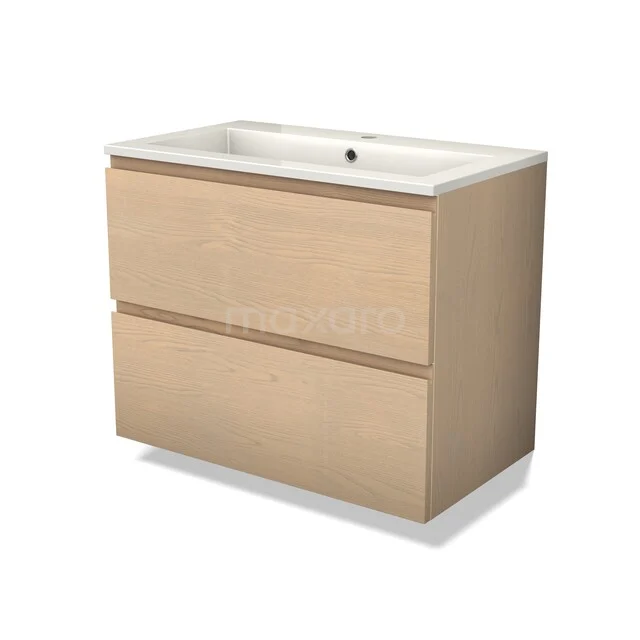 Eichen Badezimmermöbel mit zwei Schubladen, weißem Waschbecken und modernem Design, ideal für eine stilvolle Badezimmer Einrichtung.