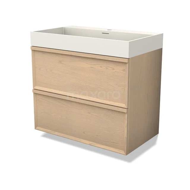 Waschtisch mit Unterschrank BMW47-00040 Holz Badezimmermöbel mit zwei Schubladen und Waschbecken, modernes Design, ideal für ein stilvolles und praktisches Badezimmer.