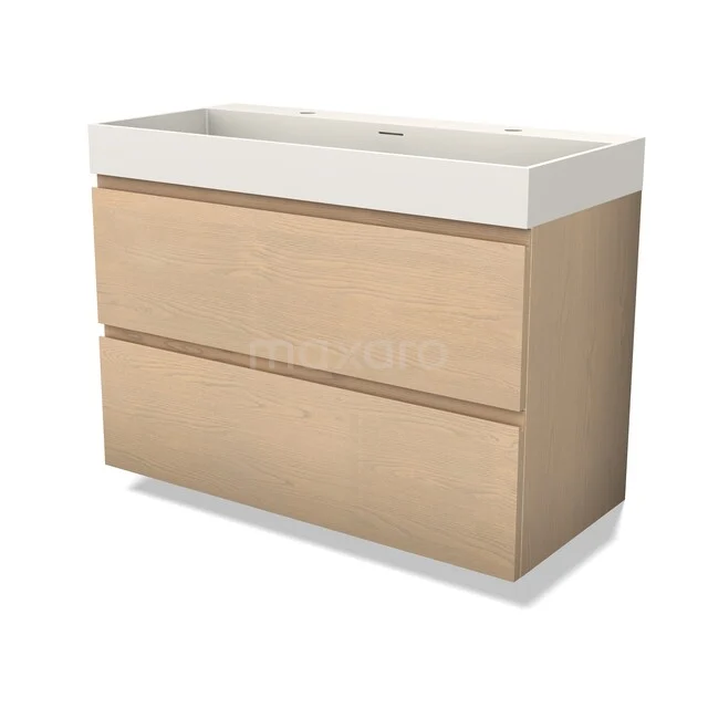 Holz Badezimmermöbel mit 2 Schubladen, weißem keramischen Waschbecken, modernes Design, ideal für ein stilvolles und funktionales Badezimmer.