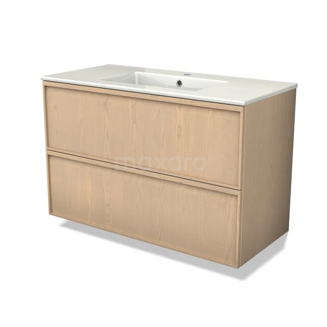 Waschtisch mit Unterschrank BMW47-00165 Holz Badezimmermöbel mit zwei Schubladen und eingebautem weißen Waschbecken, modernes Design, perfekte Wahl für stilvolle Bäder.