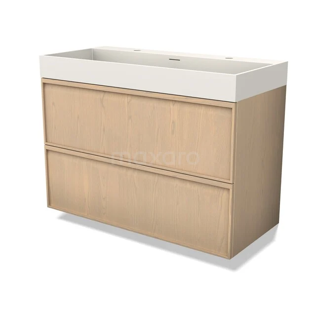 Eichenholz Badmöbel mit zwei Schubladen, weißem Waschbecken aus Keramik und modernem Design für stilvolle Badezimmerlagerung.