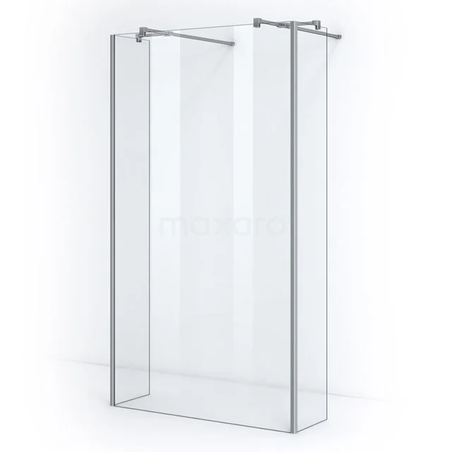 Modern shower screen, clear glass, corner model with stainless steel profiles; ideal for a stylish and spacious bathroom layout.