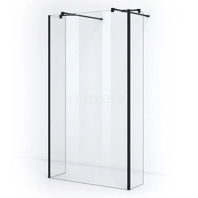 Modern shower screen with black profiles, clear glass and sleek design; ideal for a stylish bathroom layout.