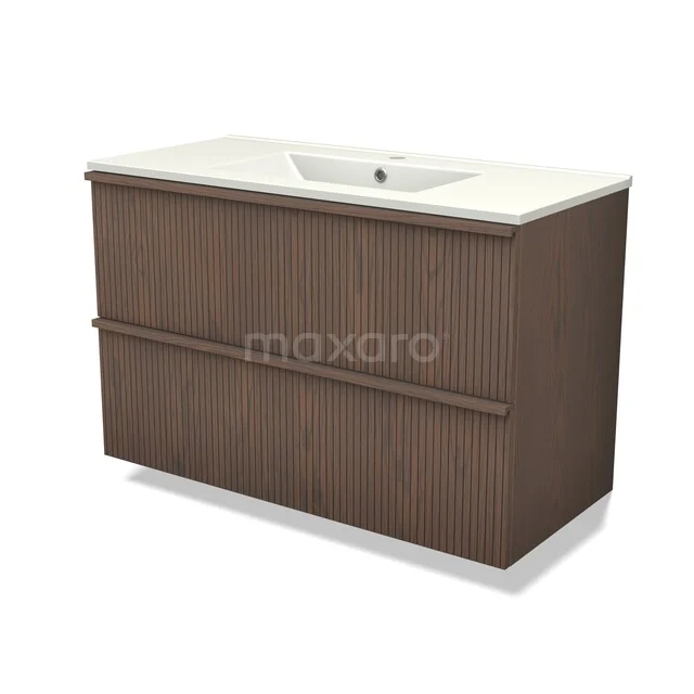 Bathroom furniture with a wood look and sink, modern design, two drawers, perfect storage solution for a stylish bathroom.