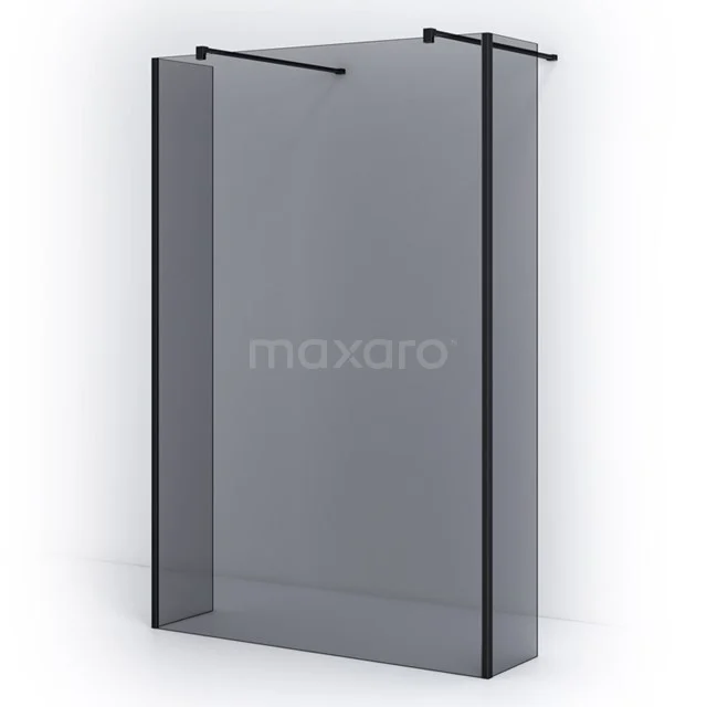 Pearl Walk-in shower | 140 cm Matte black Smoke glass Free-standing wall with side walls IPG14301M Black matte shower screen with clear glass and aluminium profiles, ideal for a modern bathroom.