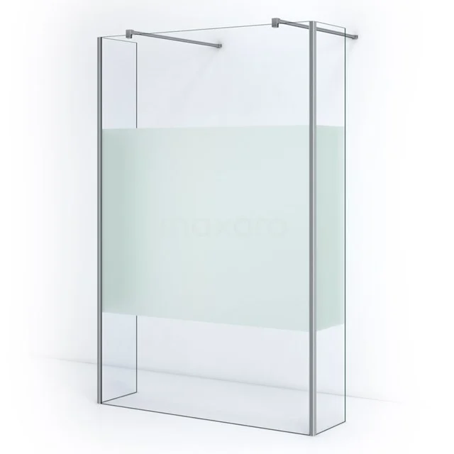 Glass walk-in shower enclosure with clear and frosted glass, slim chrome profiles, ideal for a modern bathroom style.