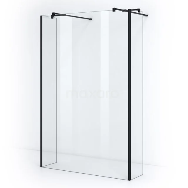 Pearl Walk-in shower | 140 cm Matte black Clear glass Free-standing wall with side walls IPG14400M Shower screen with clear glass, black frame and modern design; perfect addition for a stylish bathroom.
