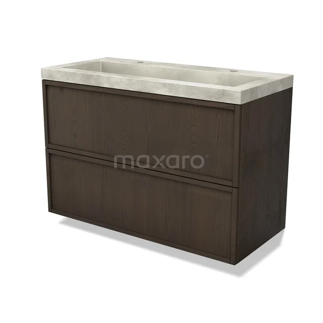 Modulo Plus Vanity units with basin | 100 cm Espresso oak Framework front Concrete 2 Stacked drawers BMW47-00668 Houten badkamermeubel met twee lades en betonnen wastafel, modern design uit de Luxe Serie.