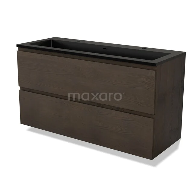 Bathroom furniture with wood look and sink, dark brown, modern design, 2 drawers, perfect for stylish bathroom decor.