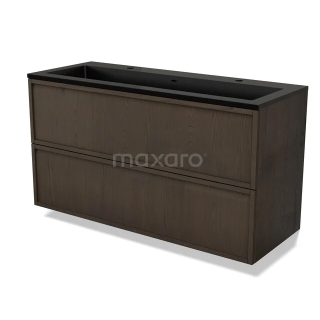Modulo Plus Vanity units with basin | 120 cm Espresso eik Frame front Quartz 2 Stacked drawers BMW47-00748 Donkere houten badkamermeubel met twee lades, strak design en ingebouwde wastafel, ideaal voor moderne badkamers.
