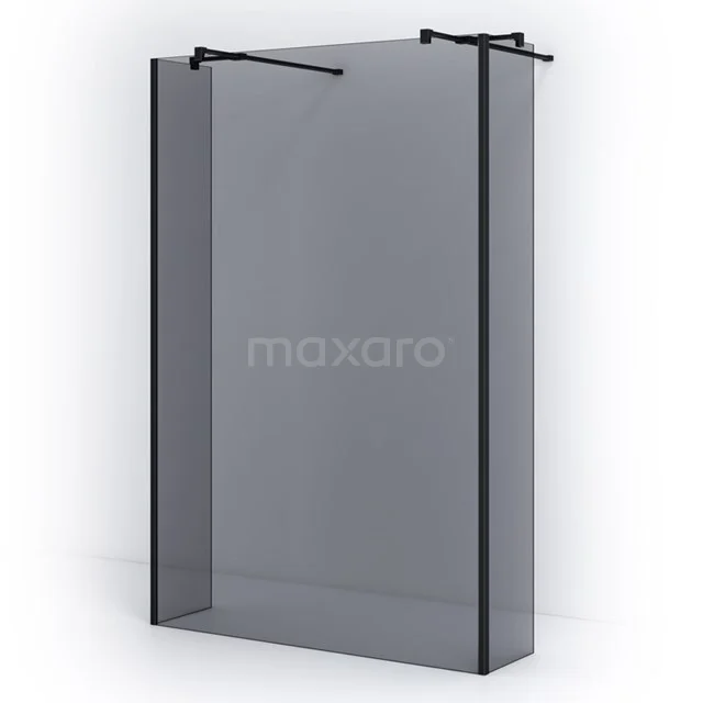 Pearl Walk-in shower | 140 cm Matte black Smoke glass Free-standing wall with side walls IPG14401MN Matte black walk-in shower with dark glass, sleek design and aluminium profile, perfect for a modern bathroom style.