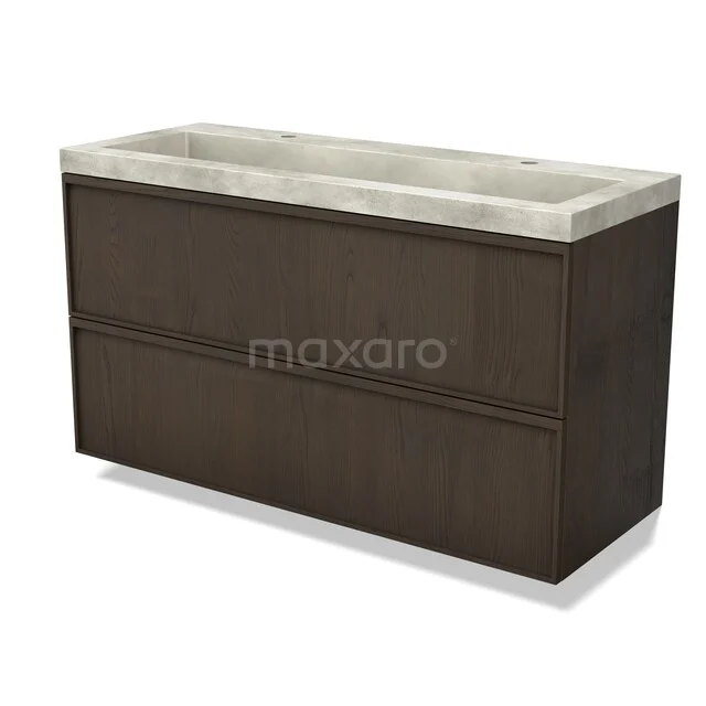 Modulo Plus Vanity units with basin | 120 cm Espresso eik Lijst front Concrete 2 Stacked drawers BMW47-00763 Houten badkamermeubel met natuurstenen wastafel, modern ontwerp, donkerbruin eikenafwerking en strak tweeladig design.