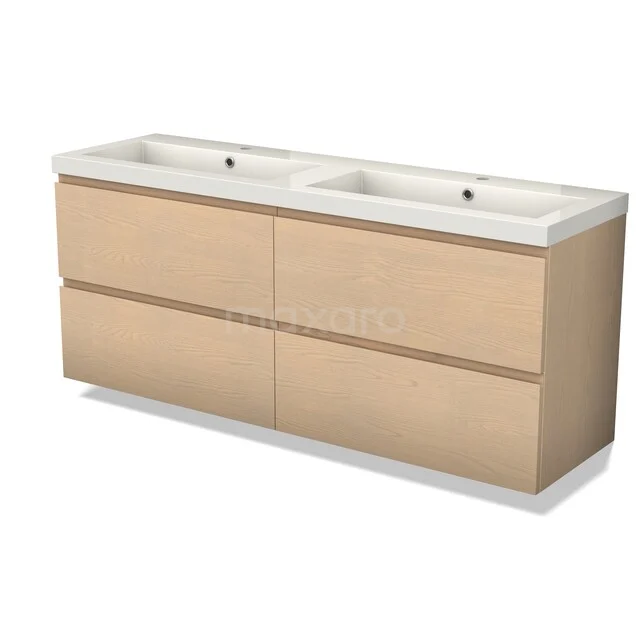 Wooden double washbasin unit with four drawers, modern design, ideal for a stylish and practical bathroom.