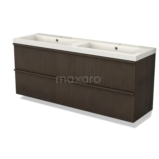 Modulo Plus Vanity units with basin | 160 cm Espresso oak Ribbing front Mineral marble 4 drawers BMW48-00012 Donkerhouten badkamermeubel met dubbele wastafel, strak design en ruime opberglades voor een moderne badkamer inrichting.