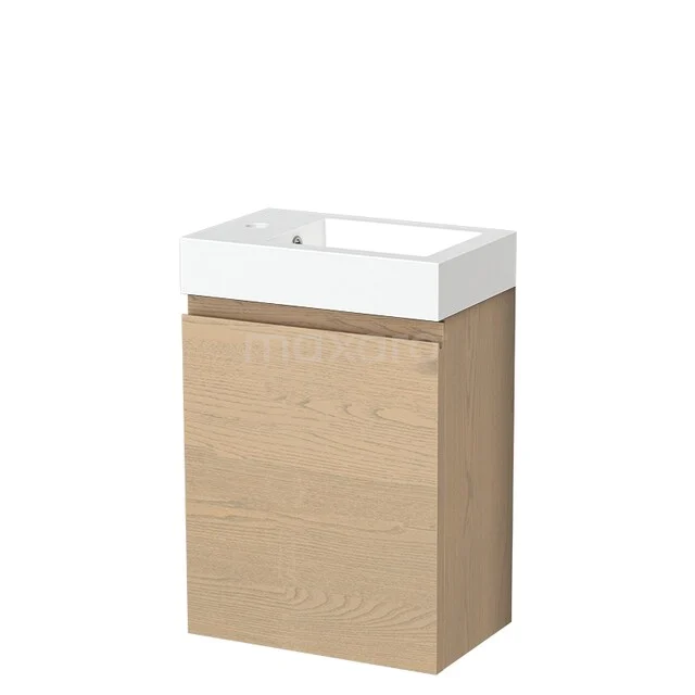 Holz-Badmöbel mit integrierter weißer Waschbecken, kompaktes Design für modernes Badezimmer, ideal für kleine Räume.