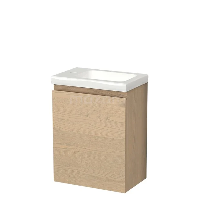 Toilet furniture with basins TMW10-00890 Houten badkamerkast naturel eik met ingebouwde witte wastafel, compact en modern ontwerp voor kleine badkamers.