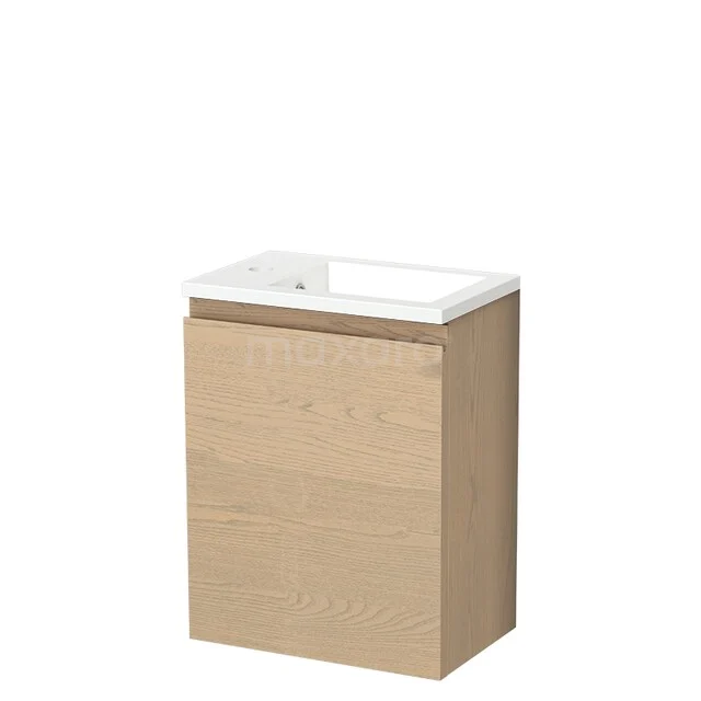 Modulo Plus Pico Toiletmeubel met wastafel | 40 cm Naturel eik Greeploos front Mineraalmarmer TMW10-00898 Compact eikenhouten badkamermeubel met geïntegreerde witte wastafel, strak en modern design voor kleine badkamers.