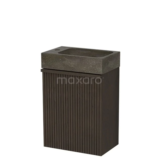 Modulo Plus Pico Toiletmeubel met wastafel | 40 cm Espresso eik Ribbel front Natuursteen TMW10-01004 Bruine ribbel design-wastafel onderkast, compact formaat, met betonlook wastafel voor een moderne badkamerstijl.