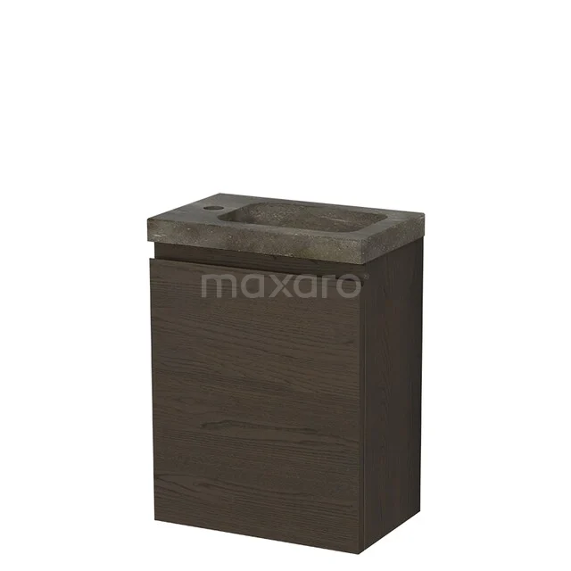 Modulo Plus Pico Toiletmeubel met wastafel | 40 cm Espresso eik Greeploos front Natuursteen TMW10-01038 Donkerhouten badkamermeubel met natuurstenen wasbak, compact design, ideaal voor kleine badkamers.