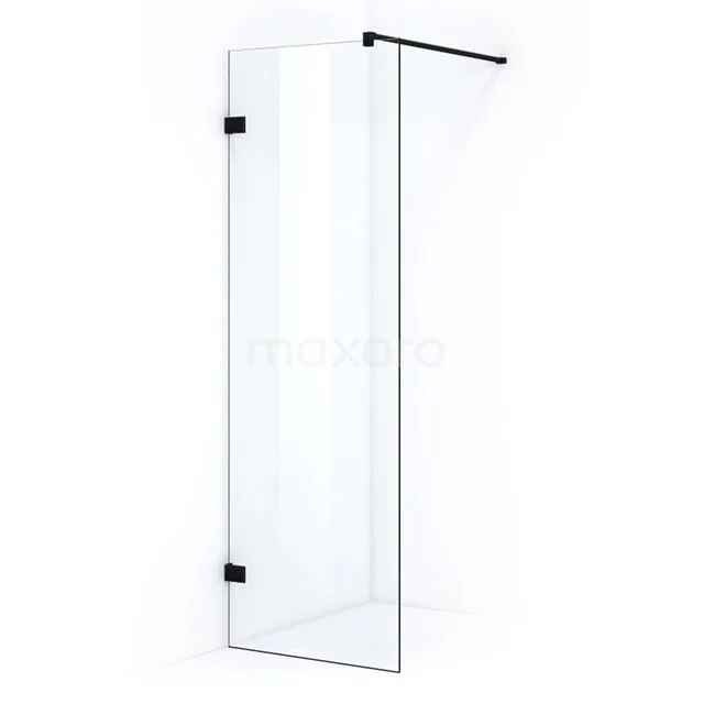 Glasene Duschwand mit schwarzen Metallprofilen, minimalistisches Design, perfekt für moderne Bäder.