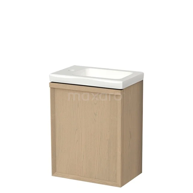 Modulo Plus Pico Toiletmeubel met wastafel | 40 cm Naturel eik Facet front Keramiek TMW10-00846 Eikenhouten badkamermeubel met witte wastafel, compact design uit duurzame serie, ideaal voor kleine badkamers.