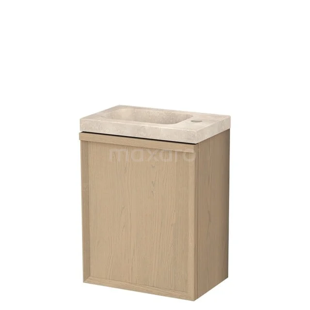 Modulo Plus Pico Toiletmeubel met wastafel | 40 cm Naturel eik Facet front Natuursteen TMW10-00859 Houten badkamermeubel met geïntegreerde beige wastafel, compact design ideaal voor kleine badkamers.