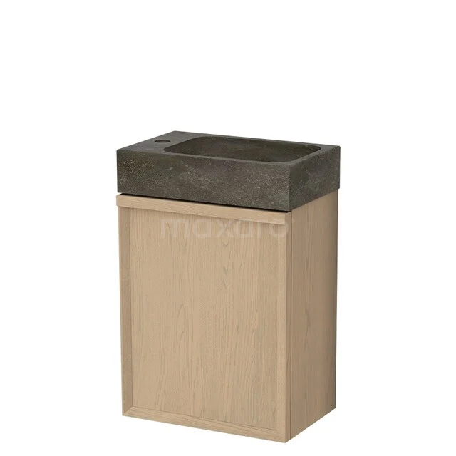 Modulo Plus Pico Toiletmeubel met wastafel | 40 cm Naturel eik Facet front Natuursteen TMW10-00861 Eikenhouten badkamermeubel met antraciet natuurstenen wastafel, compact design ideaal voor kleine badkamers.
