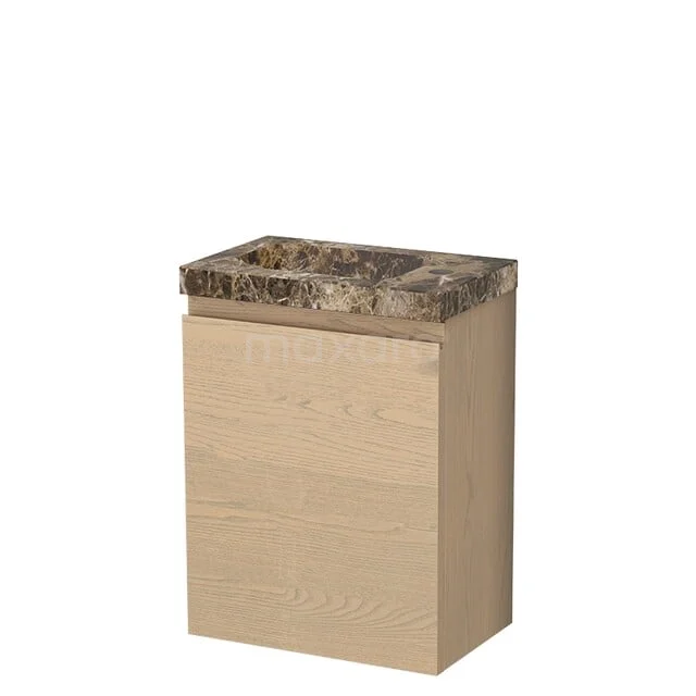Modulo Plus Pico Toiletmeubel met wastafel | 40 cm Naturel eik Greeploos front Natuursteen TMW10-00893 Houten badkamerkast met marmeren wasbak, compact design, ideaal voor moderne badkamerindelingen.