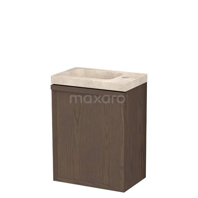 Holz-Badmöbel mit keramischem Waschbecken, kompaktes und stilvolles Design, ideal für kleine Bäder.