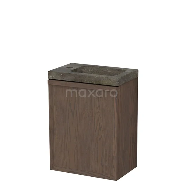 Modulo Plus Pico WC-Möbel mit Waschbecken | 40 cm Kakao Eiche Facettenfront Naturstein TMW10-00917 Holz-Badmöbel mit dunkler Eiche-Oberfläche und integriertem Waschbecken, ideal für einen modernen Badezimmer-Stil.