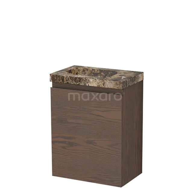 Holz-Badmöbel mit Marmorlook Waschbecken, kompaktes Design, braun von Farbe, ideal für modernes und stilvolles Badezimmerinterieur.